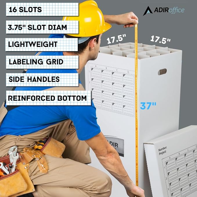 Adir Cardboard Roll File Storage Organizer - Vertical File Sorter - Blueprint, Poster, Plans, Gift Wrap, And Map Holder Station-16 Slots (for Rolls up to 37 Inches Long)