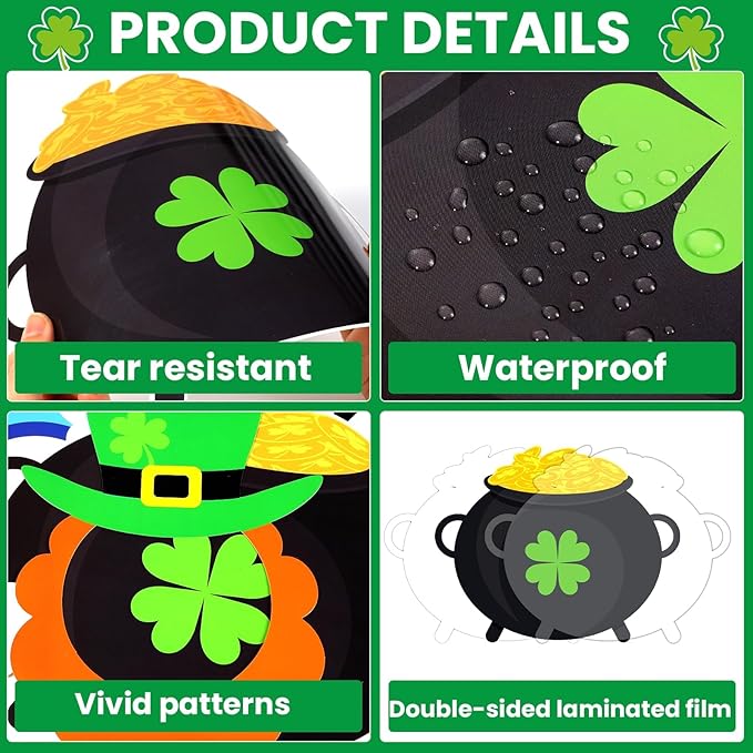 St. Patrick's Day Bulletin Board Set Shamrock Gold Coin Leprechaun Hat and Beard DIY Photo Craft Cutouts One Lucky Crew Green Irish March Classroom Decoration for Holiday Party School Home Wall Decor