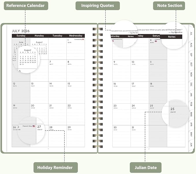 Academic Planner 2026-2027, Weekly and Monthly Agenda Planner, Daily Calendar Planning Notebook (July 2026 - June 2036), School Teacher Student Supplies, 8.5" x 11", Green