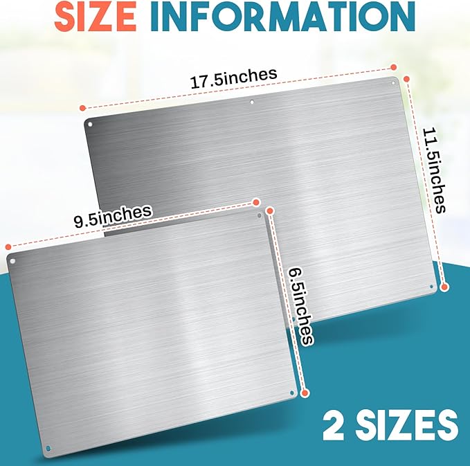 MorningRo 2 Pack Magnetic Board for Wall for Magnets 17.5" x 11.5" and 9.5"x 6.5" Stainless Iron Plate with Back Adhesive Mounting Screws for Bulletin Board Magnets Spice Jar Wall Fridge Display