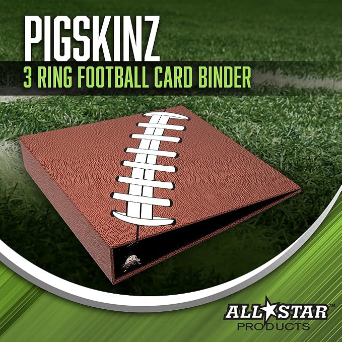 Football Card Binder with 50 Transparent Sleeves | Pigskinz Texture by All Star Products | Real Football Look & Feel | Patented 3-Ring Album for Trading Card Protection