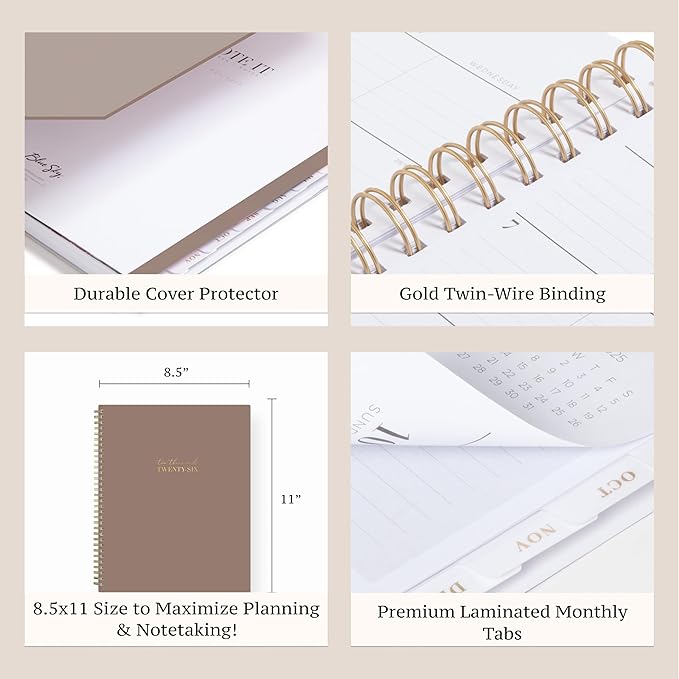 Blue Sky Life - Note it® Planning Calendar + Notes, Weekly/Monthly Layout, Safety Wirebound (Solid Latte- 2026, 8.5" x 11")