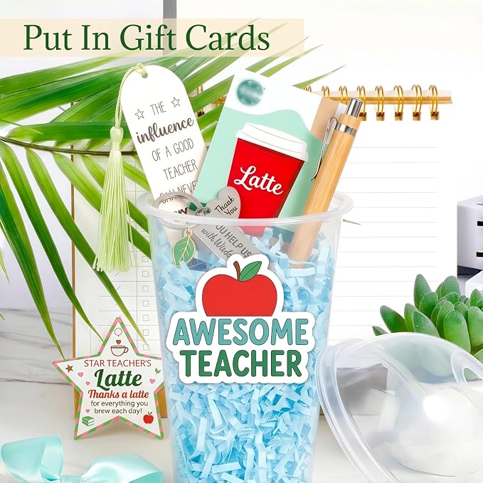 GOGREENWOVEN Teacher Appreciation Gifts in Bulk - 4 Pack Coffee Cup Gift Set with Bookmark, Keychain, Bamboo Pen & Card - Thank You Gifts for Teachers, End of Year, Back to School, Christmas