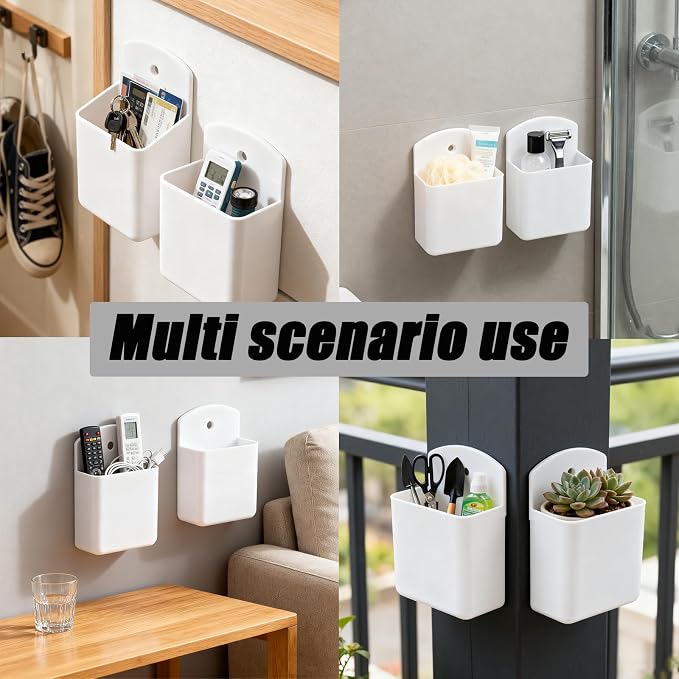 2 Pcs White Adhesive Remote Control Holders, Wall Mount TV Controller Holder Remote Organizer, Wall Mount Pen Holder Desk Accessories for Home/Office/School