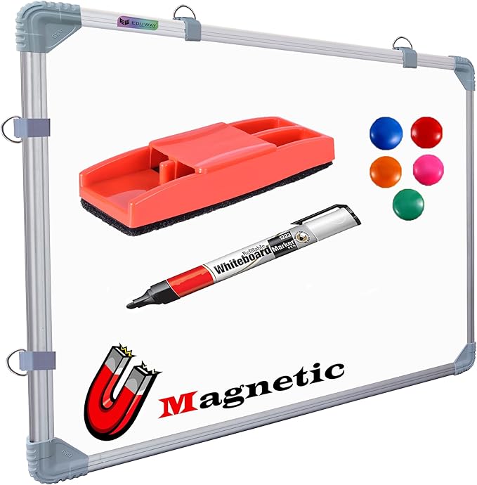 (Magnetic) 2X3 Feet White Board with (Marker, Duster and Magnets) Ideal Use for Home, Office, Kids with Sliding Hanging Clips, Robust Aluminum Frame and Smooth Melamine Surface (89X59 cms)
