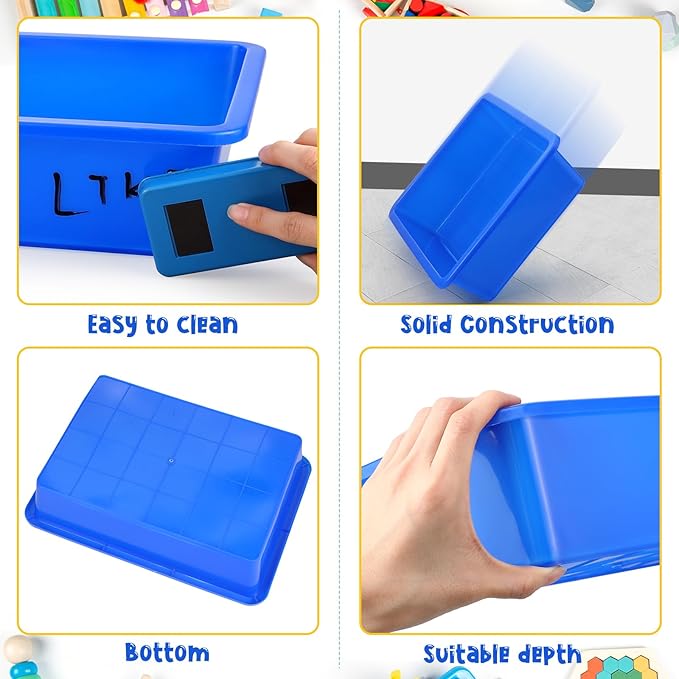 Hoteam 10 Pcs Flat Storage Organizer Tray Bin Paper Tray for Classroom Plastic Stackable File Organizer for School Office Teacher Book Organization(Blue,13.78 x 9.84 x 3.15 Inch)