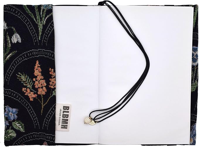 BLBMH 6x9 Bible Book Cover for Women, Non-Stretch Fabric Protector for Paperback, Soft Cloth Sleeve with Bookmark for Journals Notebooks | Privacy Reading Gift - WD Flower Black