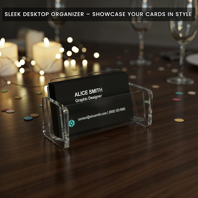Acrylic Business Card Holder | Clear Business Card Organizer for Horzontal Cards | Plastic Business Card Display for Desk Organization | Office Desk Accessories