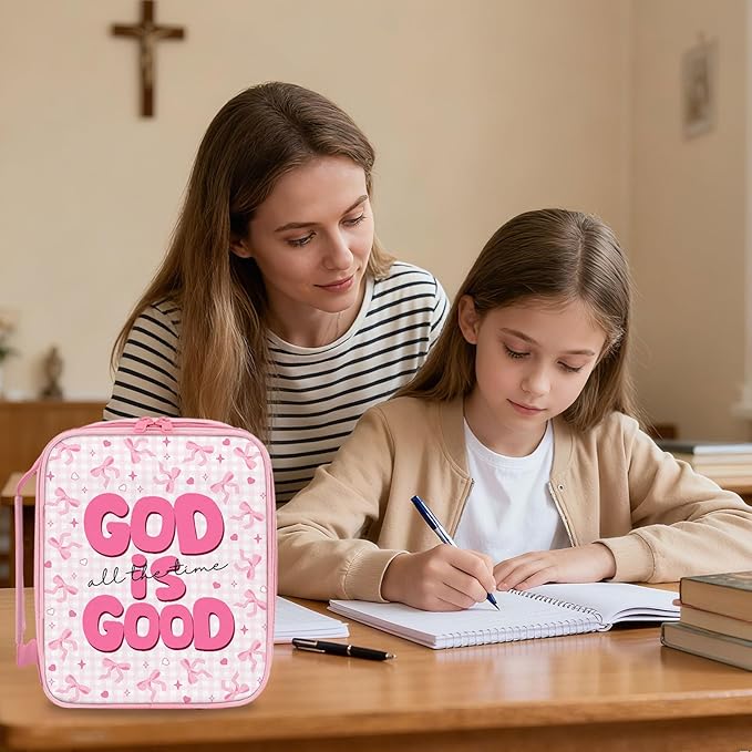Bible Cover Case for Women - Gifts for Christian Women, Religious Birthday Gifts, Pink Bow Bible Verse Gift, Catholic Spiritual Inspirational Gift, Bibles Carrying Book Cases for Woman
