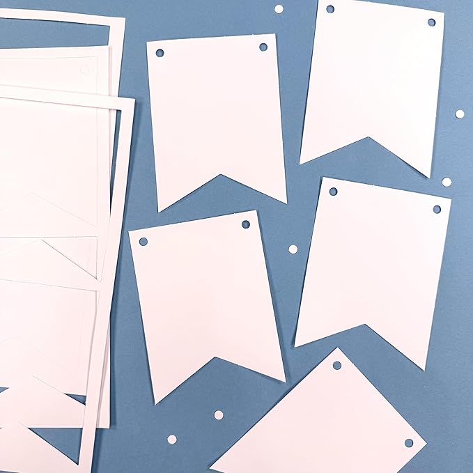 80 pcs Paper DIY Banner Flags White Pennant Banners, Large (3.75 x 5 in), US Made Card Stock Punch Out Blank Pennants for Party Decorations, Kids Birthdays, Classroom, Celebration, Festive Parties
