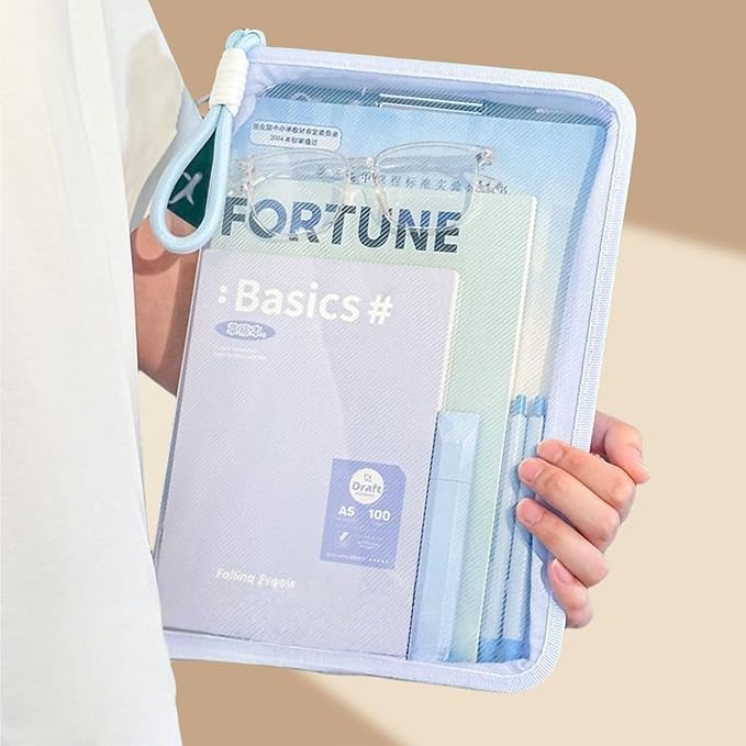 Waterproof Zipper Pouch A4 Size Project Bags with Clip Book Bag for Classroom Clear Reading Bag Expanded File Folder for Storing Homework, Arts, Books, Lesson Plan, Documents.ect