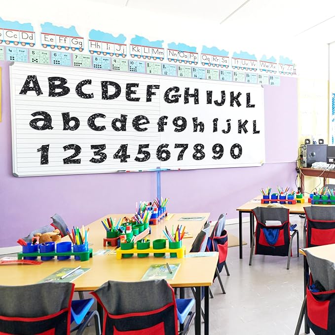 Colarr 216 Pcs Black Glitter Bulletin Board Letters for Classroom Number Alphabet Punctuation Symbol Cutout 4'' Die-Cut Poster Letter with Adhesive Dot School Party Graduation Decor Display