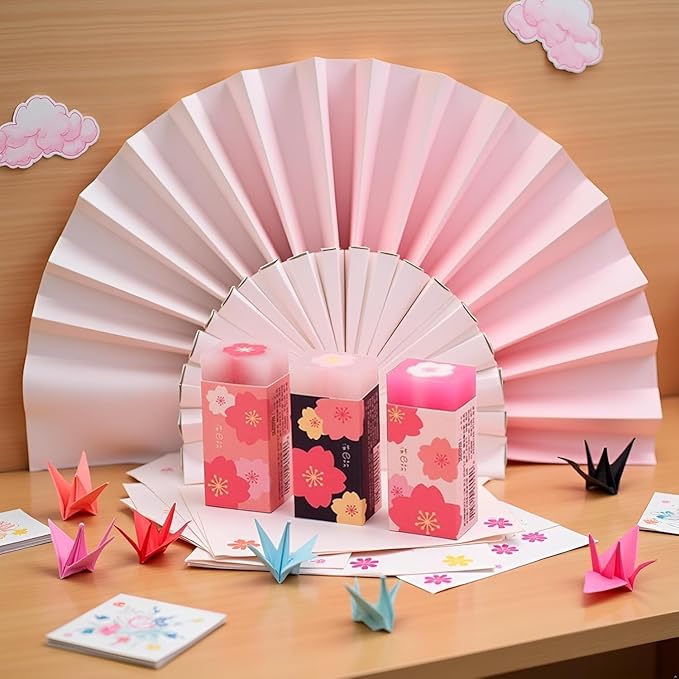 3 Pcs Pink Lovely Cherry Blossoms Rubber Erasers Sakura Petal Sketch Painting Pencil Correction Tool School Office Stationery Supply Standard Pencil Erasers Erasers and Correction Products