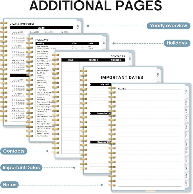 Planner 2026–2027, Academic Year Monthly & Weekly Calendar Book, Jul 2026–Jun 2027, Hardcover Organizer with Tabs, Student & Teacher Planner, 6.3" x 8.5", Parisian Bouquet