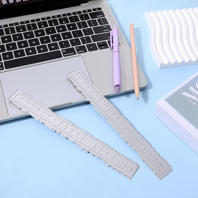 2 Pcs Deckle Edge Ruler 8.4 Inch Irregular Edge Ruler Metal Craft Die Cuts Measurements Embossing Cutting Paper Rulers Decorative Wavy Measuring Tool Paper Tearing Rulers for Card Making
