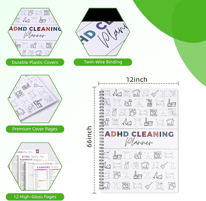 ADHD Cleaning Planner for Adults – Undated Daily, Weekly & Monthly Cleaning Schedule & Checklist – Household Chores Organizer Notebook for Home Management, Routine Tracking & Family Cleaning Tasks