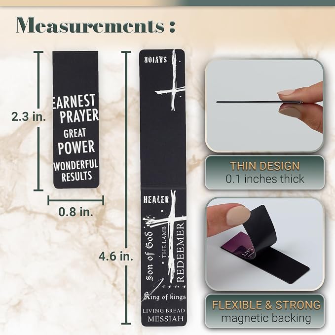 Christian Art Gifts Magnetic Scripture Bookmark Set for Men & Women with Black and White Gospel Salvation - Inspirational Magnetic Bible Verse Pagemarker Set of 6 for Bibles and Books Size 2.3” x 0.8”