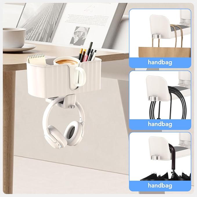 4-in-1 Desk Organizer with Headphone Hanger, Cup Holder, Pen Holder & Desktop Storage, Clamp-on Desk Accessories for Office and Gaming Desk