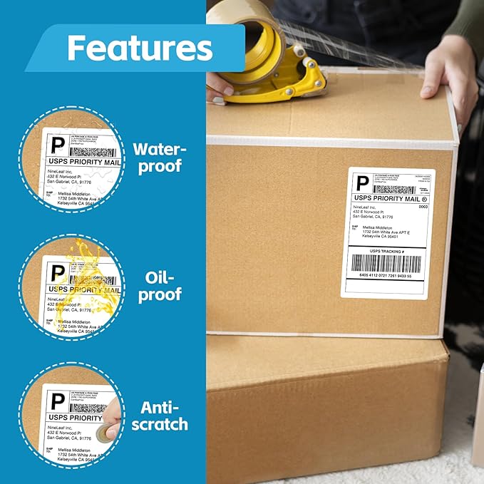 NineLeaf 4 Rolls 4"x 6" Direct Thermal Printing Blank Paper Shipping Labels Compatible for Zebra TLP-2844 ZP-450 GK420T GX420T GX430T GK420D GC420D GC420T Label Printer (250 Labels per roll)