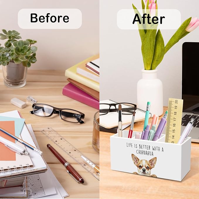Chihuahua Dog Gifts Pen Pencil Holder for Desk, Funny Chihuahuas Dog Gift Office Desk Accessories, Life Is Better with a Chihuahua Pen Holders Organizer for Women Bathroom Decor