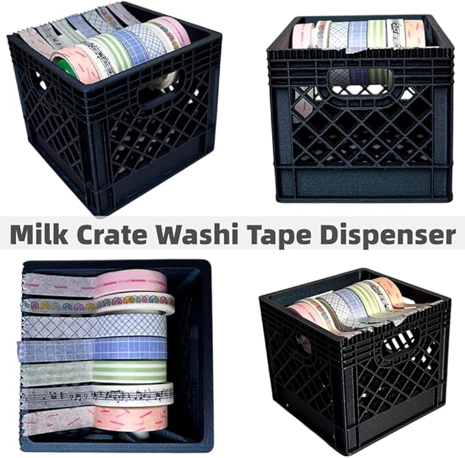 Mini Milk Crate Washi Tape Dispenser - Cute Art Wrapping Paper Cutter - Fun Desk Accessories- Unique Unusual Crafting Storage - Useful Novelty Practical Gag Gifts Vintage Decor Accents (Purple Blue)