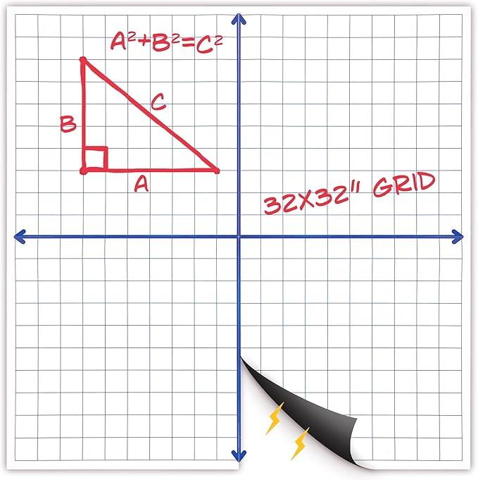 Houseables Magnetic Grid Whiteboard, Dry Erase Grid, Magnetic Graph Paper for Whiteboard, 32x32”, White, Laminated, Dry Erase Graph Board, XY Coordinate Lines, Math Graphing, Coordinate Plane, School