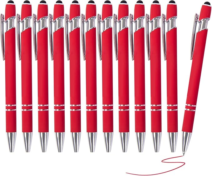Actsun Red Gel Ink Pens, 12 Pcs, Fine Point, Smooth Writing, with Stylus Tips, 0.7 Mm, Office Desk Accessories, Motivational