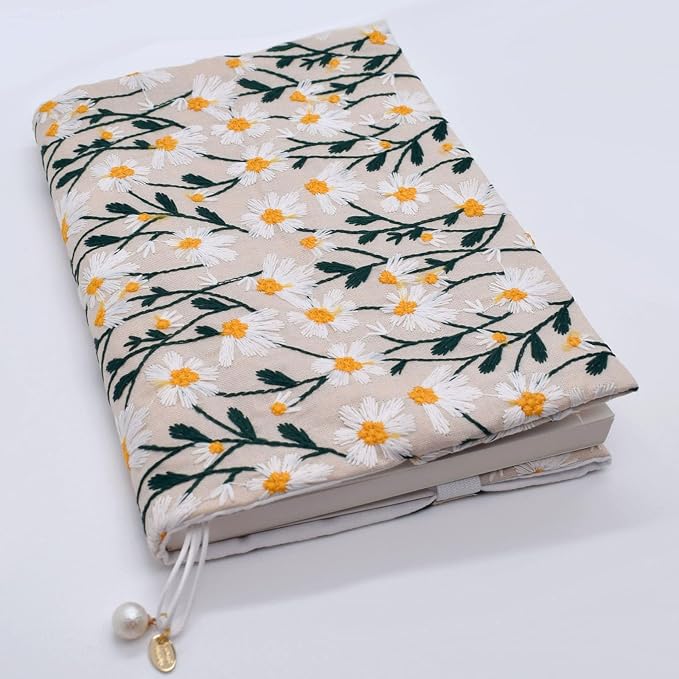 BLBMH A5 Journal Cover | Non-Stretch Fabric Notebook Sleeve with Bookmark, Handmade 5.5x8.3 Washable Privacy Protector for Paperback Bible Hardcover, Gift for Women - Daisy 2