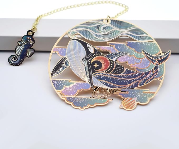 BLBMH Metal Cute Bookmarks for Women Book Lovers Friends Girls Readers Birthday Gifts Unique Graduation Gifts - Whale with Moon