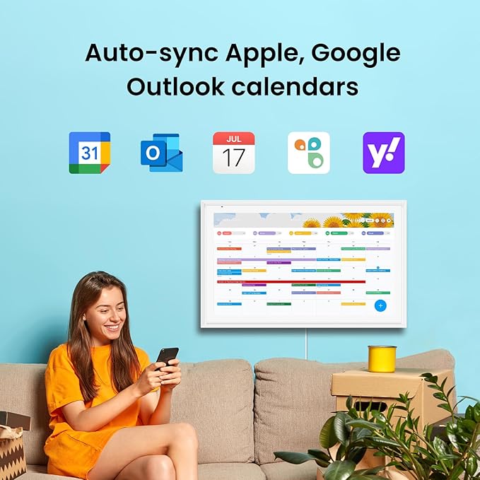Apolosign 21.5-inch Digital Calendar : Dual Mode Smart Wall Planner, No Subscription, Install Apps, Sync Calendars, Electronic Touchscreen Interactive Display for Family Schedules, Chore Chart (White)