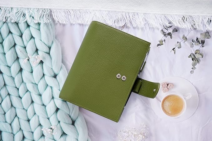 Moterm Personal Luxe Rings Planner - Genuine Leather Binder Organizer (Pebble-Olive, 30mm Ring)