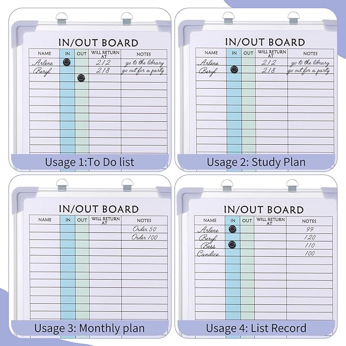 2 PCS in and Out Magnetic Dry Erase Boards 16" x 12", Aluminum Framed Lined Whiteboard with Eraser and 20 Magnets, Wall Mounted Employee Students in Out Board for Office & School Management