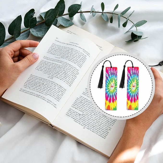 Tie Dye Bookmarks Set 5 with Tassels Rainbow Rendering Wooden Bookmarks for Reading Women Men Students Teachers School Supplies