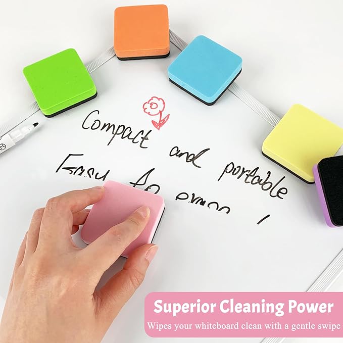 2 x 2 Inches Magnetic Dry Erase Erasers, 24 Pack Small Whiteboard Erasers, Square White Board Cleaner, Office Classroom Supplies, 6 Macaron Colors