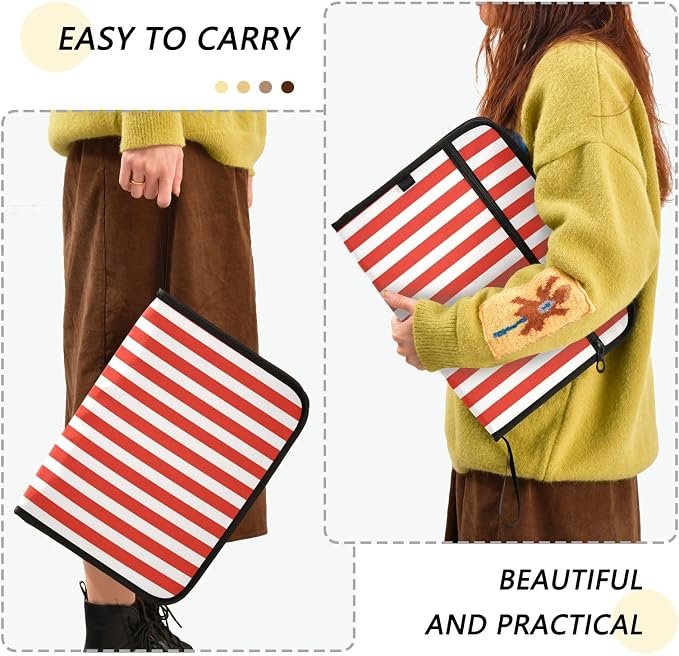 ALAZA Red White Striped 13 Pocket Expanding File Folder with Labels, Accordion File Folder File Organizer Letter A4 Paper for Office School Student