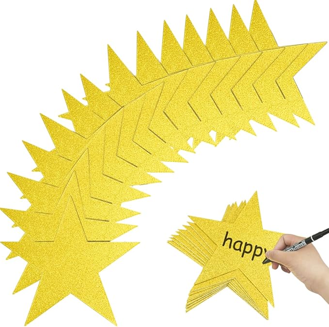 60 Pcs Glitter Star Cutouts - Double Printed Paper Stars, 6 Inch, Wedding Party & Classroom Decoration Supply (Gold)