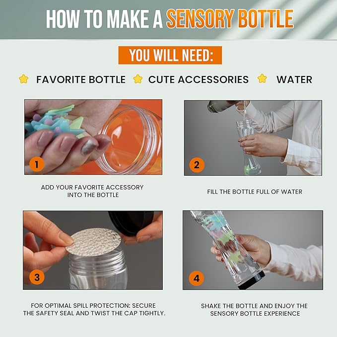Sensory Bottle Kit – 8 Leakproof 10 oz Plastic Bottles with Caps – Calm Down Bottle DIY Sensory Bottles Fillers – Multisensory Tools for Mindfulness Focus & Creative Sensory Kit