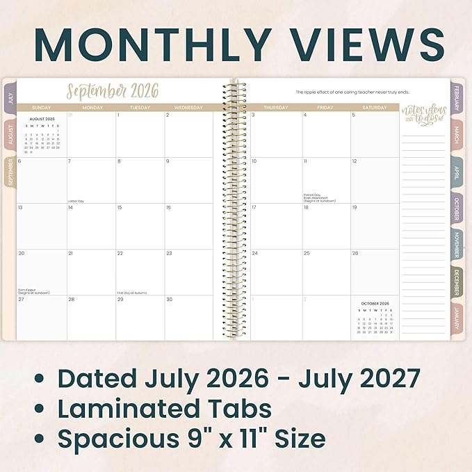 bloom daily planners 2026-2027 Academic Year Teacher Planner & Calendar - 7 Period Lesson Plan Organizer Book for Classroom or Homeschool - 9" x 11" (Interchangeable Cover) - Cool Tones