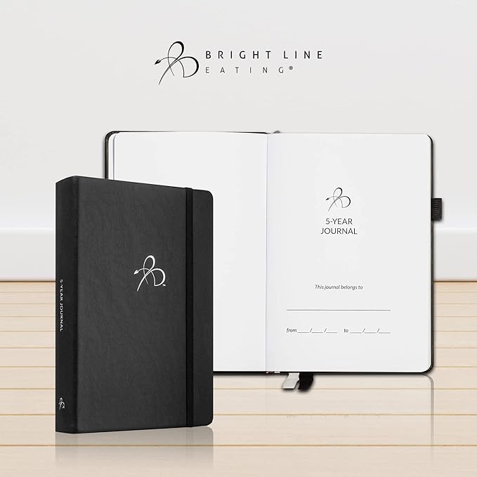 Bright Line Eating 5 Year Journal - Vegan Leather Journal w/Daily Entries – Black Memory Book Journal for Women & Men – 5 Year Journal for Tracking Memories, Ideas, Devotions & Progress