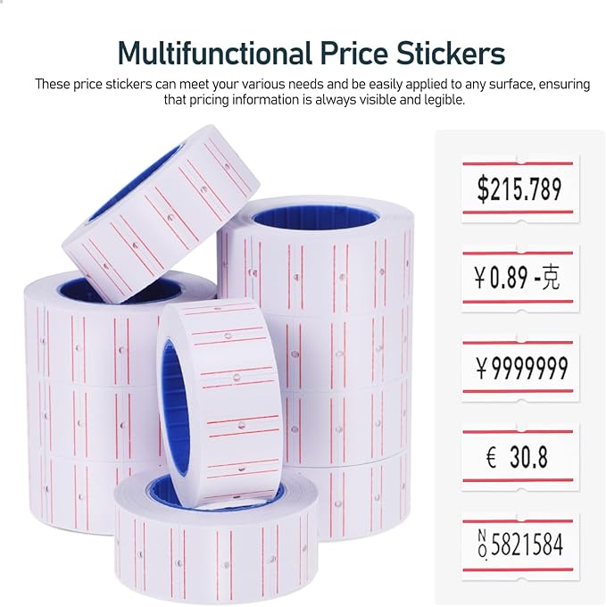 VILLCASE 10 Rolls Pricing Labels, Self-Adhesive Price Stickers, 550 Labels Per Roll, White Paper Tags for Price Marker Labeler, Retail Stores, Small Businesses