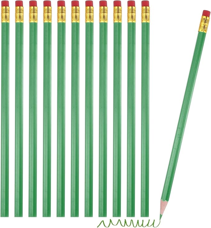 PATIKIL Erasable Colored Pencils, 12 Pcs Oil Color Pencils with Erasers Hexagonal Rod Wooden Colored Pencils for Tests Marking Grading Art Painting, Green