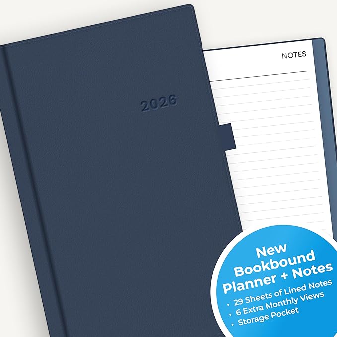 Blue Sky 2026 Weekly and Monthly Planner Calendar, January 2026 - December 2026, 5" x 8", Faux Leather Hard Cover, Bookbound, Tabs, Pen Loop, French Navy