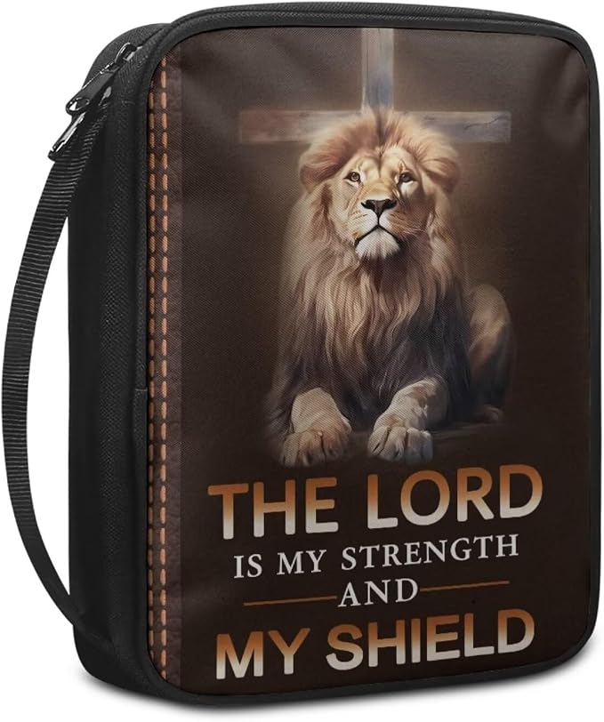 Lion Cross Print Bible Cover for Women Men Teens,Portable Book Carrying Cases Church Bag with Handle
