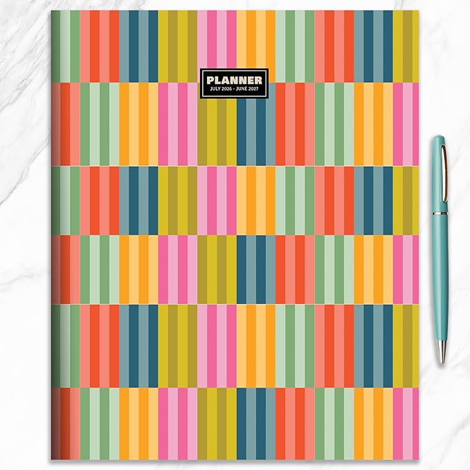 TF Publishing July 2026 - June 2027 Blocked Colors Large Monthly Planner with Thick Paper - 12 Month Academic Planner 2026-2027 with 2-Page Spreads, Large Calendar Grids and Prompts - 9in x 11in