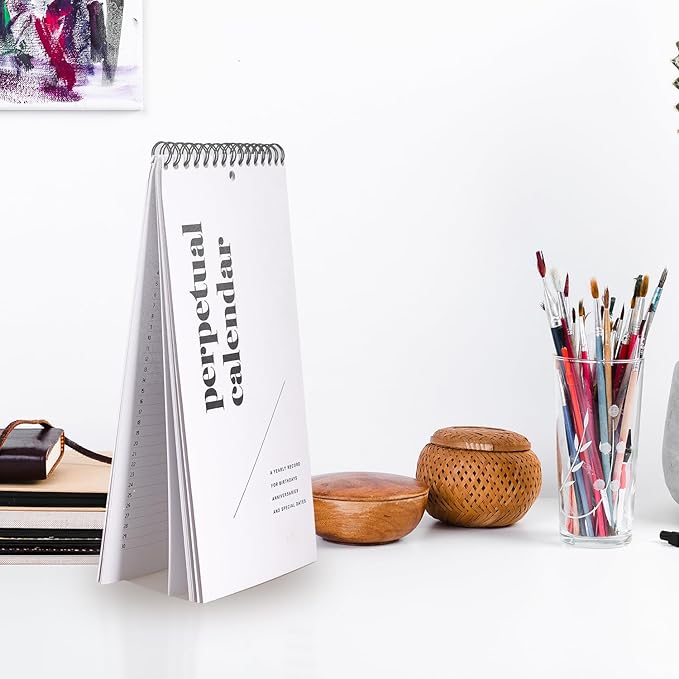 Perpetual Calendar, 5" x 10" Minimalist Special Event Reminder Calendar Book, Sprial Monthly and Daily Wall Hanging Organizer for Important Dates, Birthdays, Anniversaries (Black)