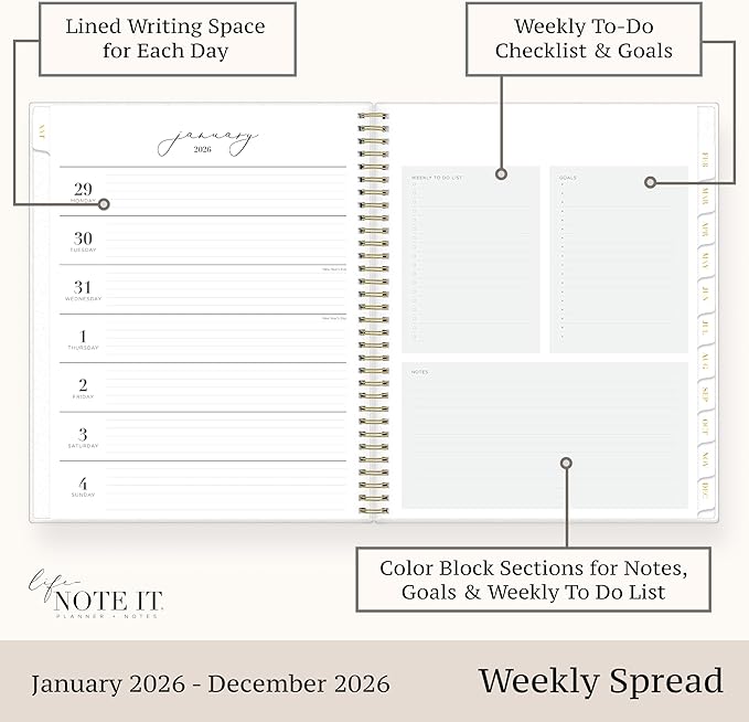 Blue Sky Life Note It 2026 Weekly and Monthly Planner Notes, January 2026 - December 2026, 8.5" x 11", Flexible Cover, Durable Twin Wire Binding, Storage Pocket, 50 Perforated Notes Sheets, Leah
