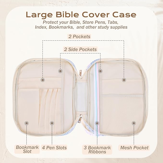 XKDOUS Bible Cover Case for Women Large Bible Bags with Durable Handle Quilted Carrying Case Church Book Holder Bible Study Supplies Accessories for Christian Gifts