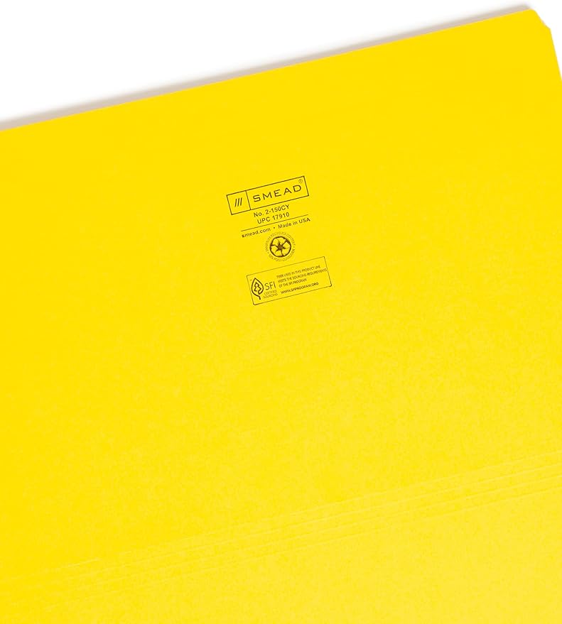 Smead File Folder, Reinforced Straight-Cut Tab, Legal Size, Yellow, 100 per Box (17910)