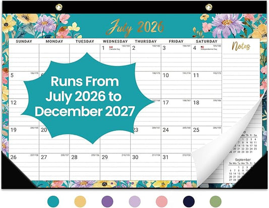 Desk Calendar 2026-2027, 18-Month Calendar Runs from July 2026 to December 2027, Large 17" x 12" Monthly Desktop & Wall Calendar for Home & Office - Floral