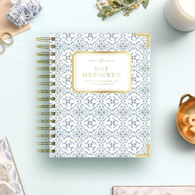 Day Designer 2026-2027 Mini Daily Academic Year Planner Calendar, July 2026 - June 2027, 6" x 8.125", Glossy Laminated Cover, Wirebound, Laminated Tabs, Storage Pocket, Includes Stickers & Snap-In Ruler, Casa Bella